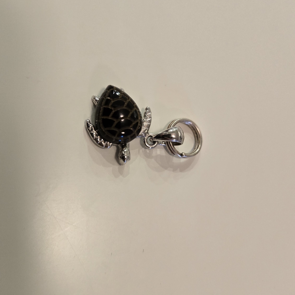 White Gold & Black Coral Turtle Charm - Discontinued